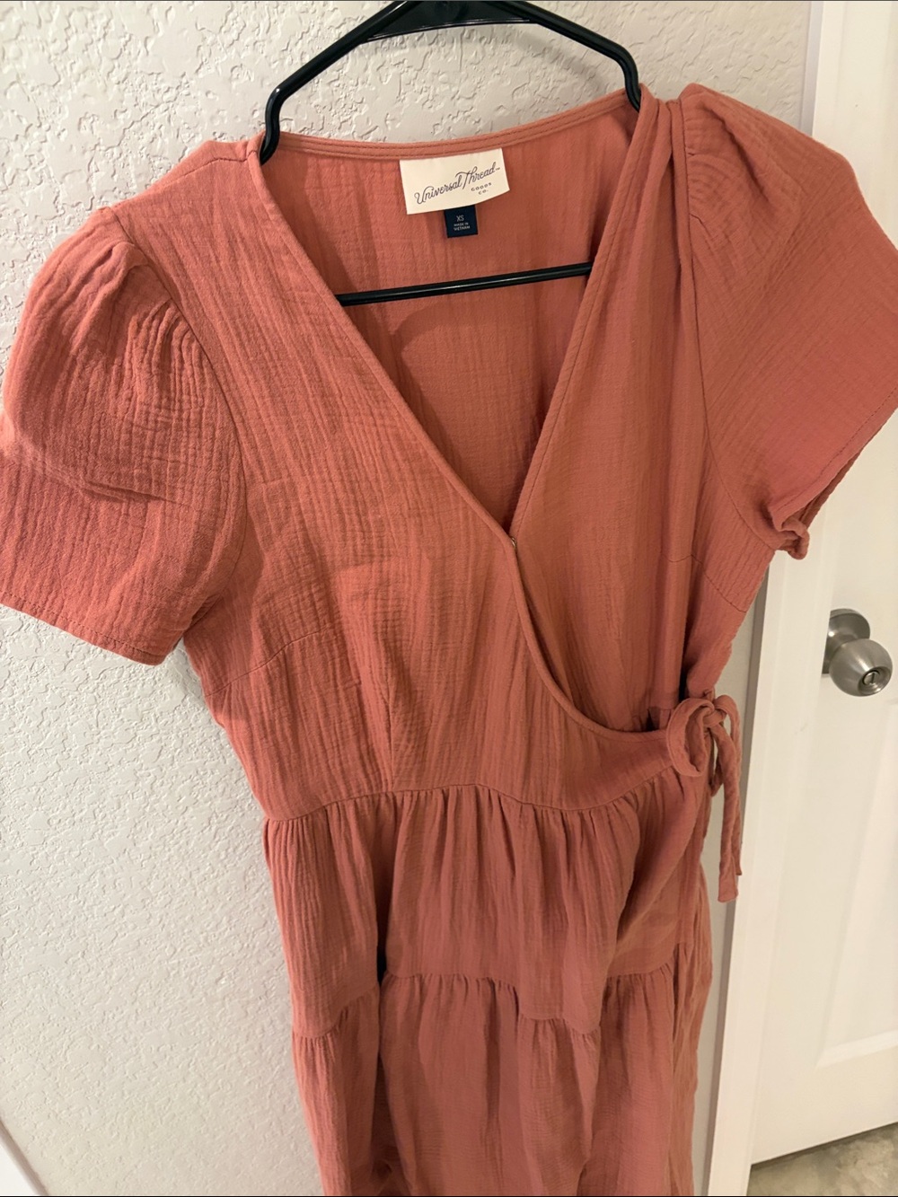 Universal Thread Wrap Midi Dress in Dusty Coral